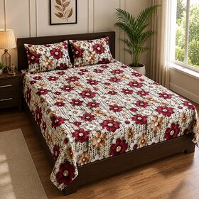 ABHAYAM HOME Premium Cotton Double Bedsheet with 2 Pillow Covers  Floral Print Flat Bedsheet