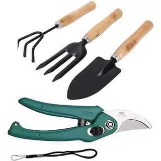 Garden Tool Set Big Trowel, Hand Fork, Hand Rake  Pruner/Cutter for Gardening Garden Tool Kit (4 Tools)
