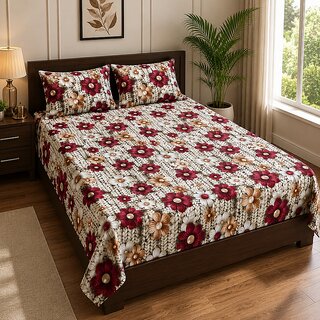 ABHAYAM HOME Premium Cotton Double Bedsheet with 2 Pillow Covers  Floral Print Flat Bedsheet