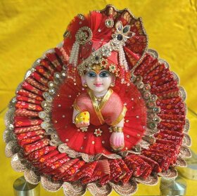 Laddu Gopal Dress and Pagdi Set, Red Bandhani Poshak for Thakur Ji