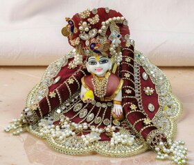 Festive Laddu Gopal Ji Dress with Turban, Pearl Embellished Fabric Pagdi