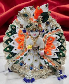 Tricolor Laddu Gopal Poshak with Peacock Mukut | Orange White Green Bal Gopal Heavy Dress