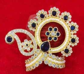 Blue Zircon Mukut Crown  Floral Stonework, Pearl Accents (Size 4/5 Laddu Gopal)