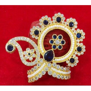 Blue Zircon Mukut Crown  Floral Stonework, Pearl Accents (Size 4/5 Laddu Gopal)