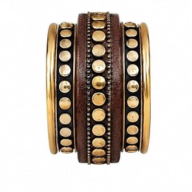 Wooden Cuff Bracelet for Women and Girls Size 2.4 Handcrafted Multi Layer Studded Wooden Bracelet Fashion Wrist Cuff
