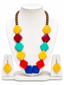 Colorful Geometric Beaded Necklace Set for Women and Girls Statement Resin Necklace with Matching Earrings Handmade Fash