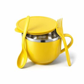 SOUL Maggi, Noodles Soup Bowl with Fork Spoon 600 ml Airtight Food Container for Pasta, Rice, Poha Cereals Lea