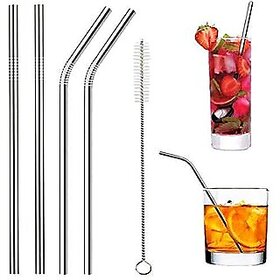 Reusable BPA-Free Metal Thick Long Dishwasher Safe Stainless Steel Drinking Straws 8.5 Inches (2 Straight 2 Bend and 1 C_Play-1698
