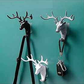 Self-Adhesive Deer Head Wall Hook | Decorative ABS Antler Hanger for Doors & Rooms (Multicolor)_Play-1881