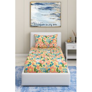 BEDZY Coral Collection Flat Single Bedsheet with 1 Pillow Cover