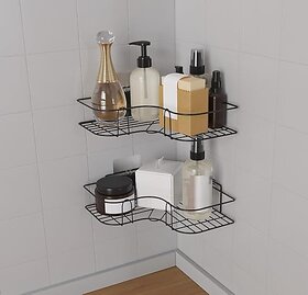 (Pack of 2) Shower Caddy Corner  Shower Organizer With Soap Holder  Stainless Steel Shelf  5 in 1 Self Adhesive Shelf Organizer Combo/Metal Racks and Shelves for Wall/Stand