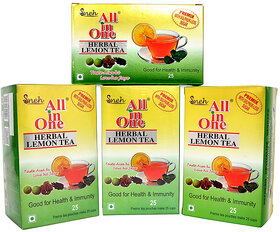 (Pack of 4) All-in-One Herbal Lemon Tea Premix - Sulphur-Less Sugar, 25 Pouches Each_Play-3274