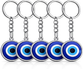 (Pack of 5) Evil Eye Glass Keychains | Blue Nazar Protection Key Rings for Car, Handbags, Home & Office Keys | 10cm Charms
