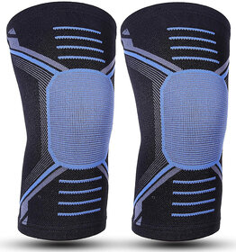 Eastern Club 1 Pair Knee cap Compression Support for Gym Running Cycling Sports Jogging Workout Pain Relief (Material: Nylon & Spandex, Color:Blue, Black)_Play-3598