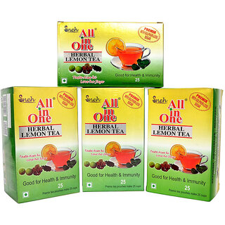 (Pack of 4) All-in-One Herbal Lemon Tea Premix - Sulphur-Less Sugar, 25 Pouches Each_Play-3274