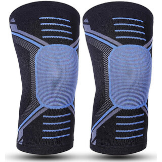 Eastern Club 1 Pair Knee cap Compression Support for Gym Running Cycling Sports Jogging Workout Pain Relief (Material: Nylon & Spandex, Color:Blue, Black)_Play-3598