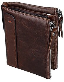 Dide Men Genuine Leather 12 Card Slots Coin Bag Wallet Men Purse (Dark Brown)