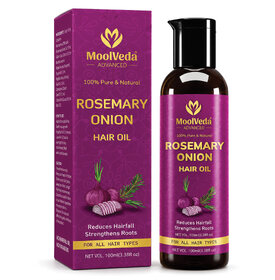 Moolveda Rosemary Onion Hair Oil  100 Pure  Natural Hair Oil for All Hair Types  Reduces Hair Fall, Strengthens Roots  Nourishes Hair  100 ml