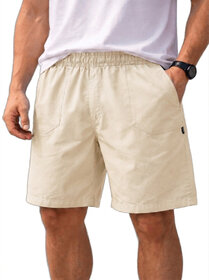 Men's Cotton Cargo Shorts, Elastic Waistband, Relaxed Fit, Mid Rise, 5 Pockets,  Above Knee Length