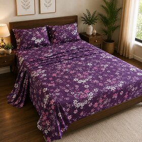 Abhayam Home Grace Cotton Purple Floral Printed Double Bedsheet with 2 Pillow Covers, 90 x 100 Inches, Soft Flat Bed She
