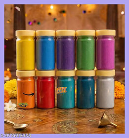 (Pack of 10) Rangoli Powder Colors 1Kg (Multicolor, 100g Each Bottle)