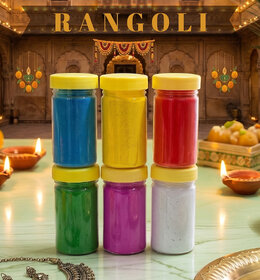 (Pack of 6) Rangoli Powder (Blue, Green, Pink, Red, White, Yellow)
