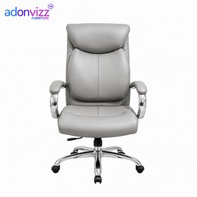 Modern Ergonomic Grey Leatherette Revolving Chair with Chrome Frame
