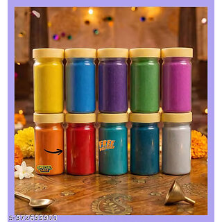 (Pack of 10) Rangoli Powder Colors 1Kg (Multicolor, 100g Each Bottle)