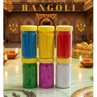 (Pack of 6) Rangoli Powder (Blue, Green, Pink, Red, White, Yellow)