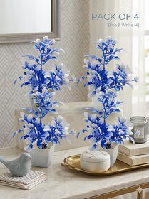 Premium Blue White Artificial Flower Plant with Minimalist White PotPLAY-TAG-495