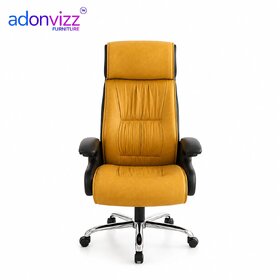 Luxurious High Back Ergonomic Premium Office Chair with Mustard Yellow Upholstery, Padded Armrests, and Chrome Base for Professionals