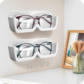(Pack of 2) Wall-Mounted Display Case with Adhesive, No-Drill Specs Holder, White Plastic Stand_PLAY-TAG-688