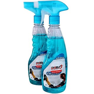Ribo (Pack of 2) Glass Cleaner Liquid Spray-500 ML| Streak-Free Shine | Multi-Surface Cleaner for Car, Kitchen & Home |
