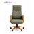 Luxury High-Back Green Leather Adjustable Office Chair with Wooden Base for Executive Comfort