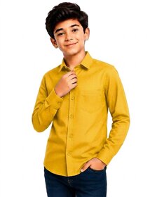 Boys Solid Long Sleeve Button-Up Shirt with Chest Pocket , Spread Collar