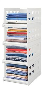(Set of 4) Tot2hom , Medium Size Stack it Up | Cloth Stacker | Foldable Shirt Storage Stacker for Wardrobe | Plastic Stackable Closet Organizer