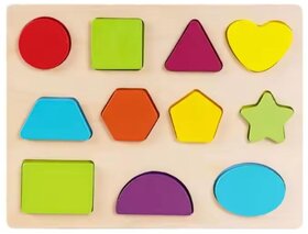 Wooden Shape Puzzle Board for Toddlers  11 Colorful Shapes | Rectangle, Circle, Triangle, Hexagon, Pentagon, Star, Heart & More | Montessori Educational Toy for Kids Ages 25, Geometry Learning