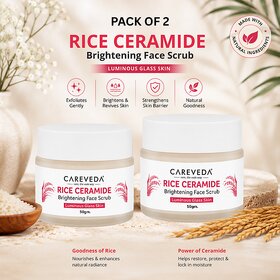 (Set of 2) CareVeda Rice Ceramide Brightening Face Scrub with Sugar, Coffee  Walnut, For Smooth  Hydrated-Looking Skin, 50g