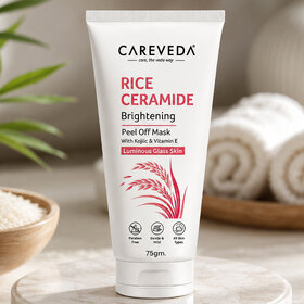 (Pack of 1) CareVeda Rice Ceramide Peel Off Face Mask with Kojic Acid, Green Tea  Vitamin E, 75g