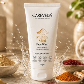 (Pack of 1) CareVeda Multani Mitti Face Wash with Turmeric, Saffron  Niacinamide, Deep Cleansing  Oil Balance, 75g