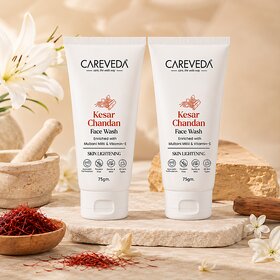 (Set of 2) CareVeda Kesar Chandan Face Wash with Multani Mitti  Vitamin E,  Brightening Cleanser, 75g