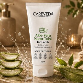 (Pack of 1) CareVeda Aloe Vera, Neem  Tulsi Face Wash with Niacinamide  Vitamin E, Acne  Oil Control, 75g
