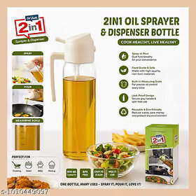 2 in 1 Oil Sprayer & Dispenser Bottle for Kitchen | 800ml Glass Oil Bottle with Measuring Scale | Spray & Pour for Cooking, Salad, BBQ, Air Fryer, Baking, Frying, Roasting | Leak Proof Anti-Drip | BPA Free Food Grade | Olive Oil Vinegar Sprayer (Beige)
