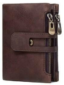 Dide Women Genuine Leather 12 Card Slots Coin Bag Wallet Men Purse (Dark Brown)