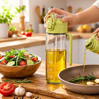 (Pack of 1) 2 in 1 Oil Sprayer & Dispenser Bottle for Kitchen, 900ml Leak Proof Oil Spray Bottle with Measuring Scale, BPA Free Oil Pourer for Cooking, Air Fryer, Salad, BBQ, Baking