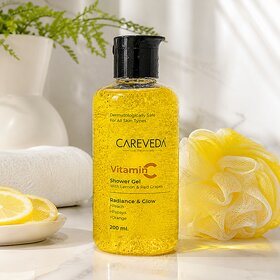 CareVeda Vitamin C Shower Gel With Luffa Enriched with Lemon  Red Grapes for Radiant  Glowing Skin, Deep Cleansing  Hydrating Formula , 200ml, Unisex