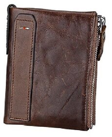 Dide Men Genuine Leather 8 Card Slots Coin Bag Wallet Men Purse (Dark Brown)