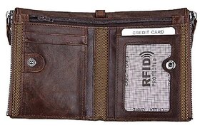 Dide Men Genuine Leather 8 Card Slots Coin Bag Wallet Men Purse (Dark Brown)