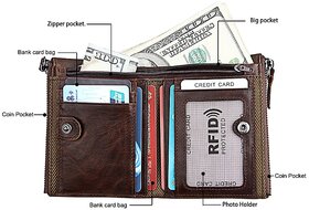Dide Men Genuine Leather 8 Card Slots Coin Bag Wallet Men Purse (Dark Brown)