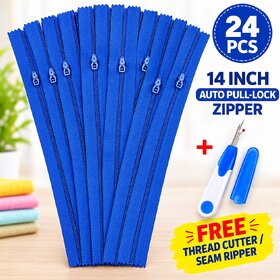 Set of 24 Black 14-Inch Auto Lock Zippers with Free Seam Ripper